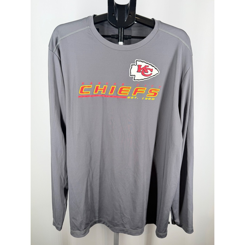 NFL‎ Team Apparel Kansas City Chiefs Gray Long Sleeve Performance Shirt Mens 2XL